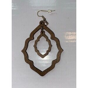 Earrings Wooden Lazer Cut are Double Drop with Open Frame Lightweight Casual